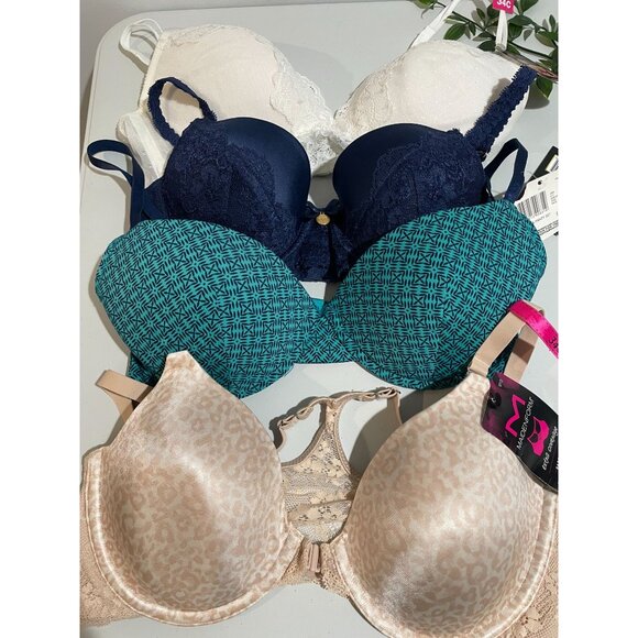 Womens 34C Bra Set Of 4 Multicolor Lace & Patterned Designs - Picture 4 of 8